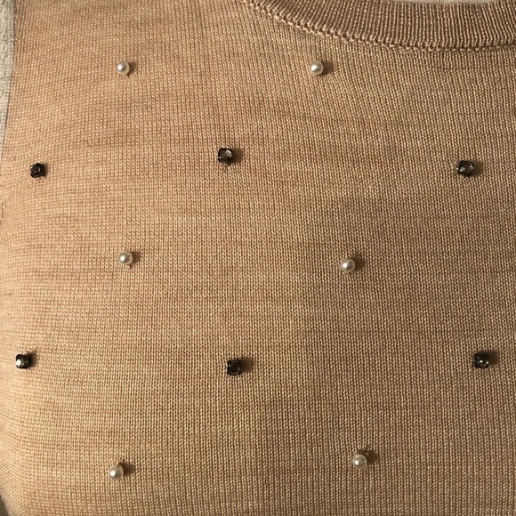 LOFT Tan Sweater Pearls Beaded Sweater Sz XSP - Picture 5 of 5